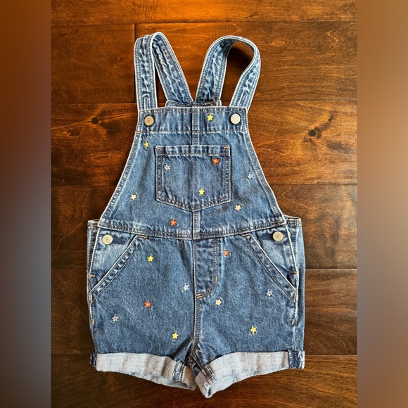 GAP | Toddler Girls Floral Embroidered Denim Jean Shortall Overalls - 3T - Picture 1 of 5